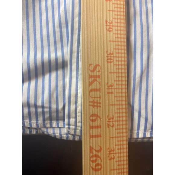 Faconnable Mens Blue & White Pinstripe Dress Shirt 16.5 XL 100% Cotton Made In U - Picture 4 of 11